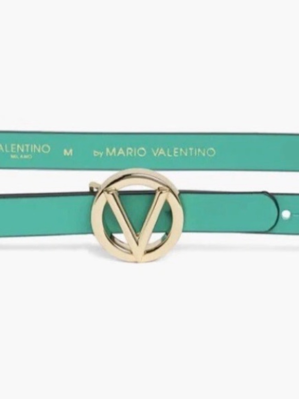Mario Valentino Teal V-Logo Leather Belt
